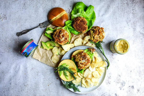 Salmon Burger with Crispy Caramelized Onions