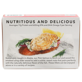 Wild Smoked Pink Salmon Fillets in Extra Virgin Olive Oil, in can. Back View showing image of product within can